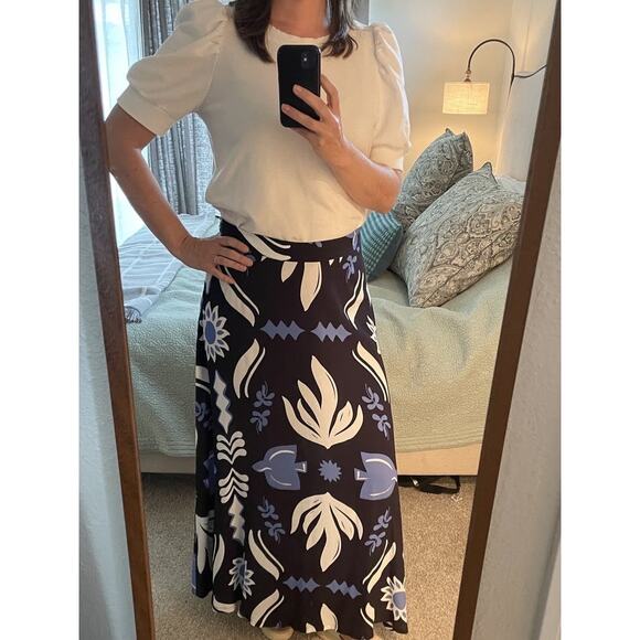 FIFTEEN TWENTY Blue Black Abstract Floral Print Side Slit Lexi Skirt Size XL - Picture 10 of 13